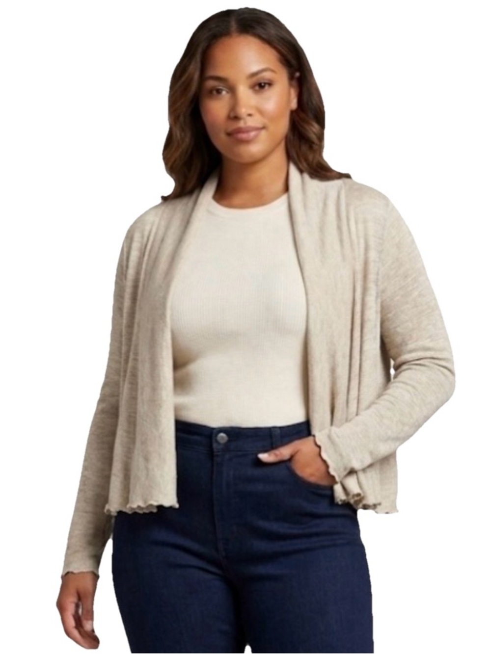 Lauren Moshi Limited Quantity Draped Front Cardigan Women Light Grey Size Small